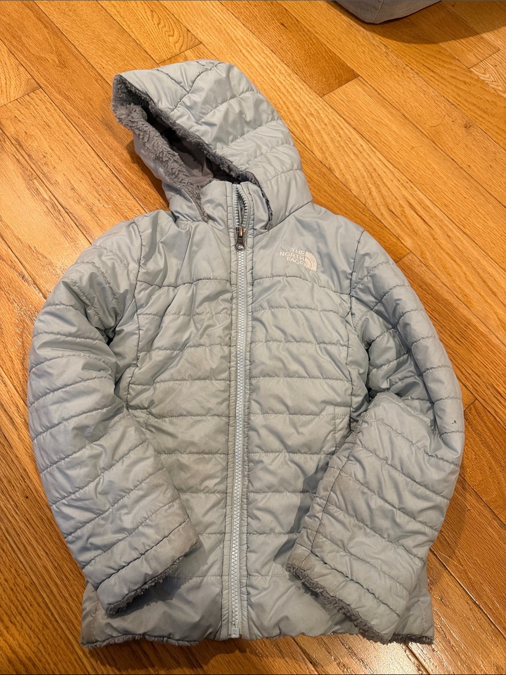 The North Face Pale Gray Quilted Hooded Puffer Jacket